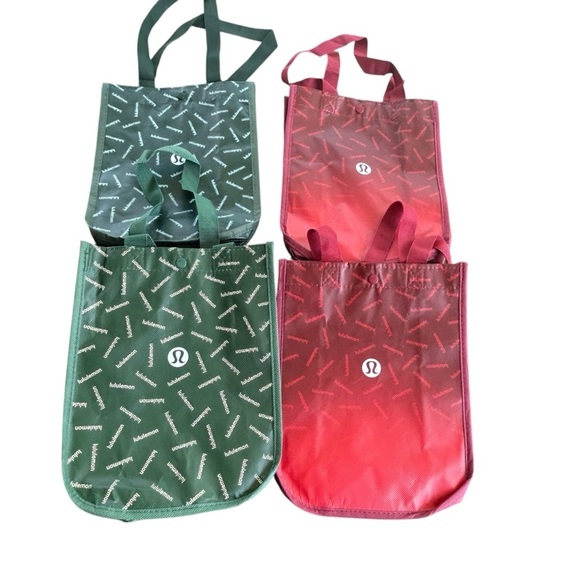 Lululemon Athletica set of four reusable small totes in red and green snap close - Picture 1 of 6